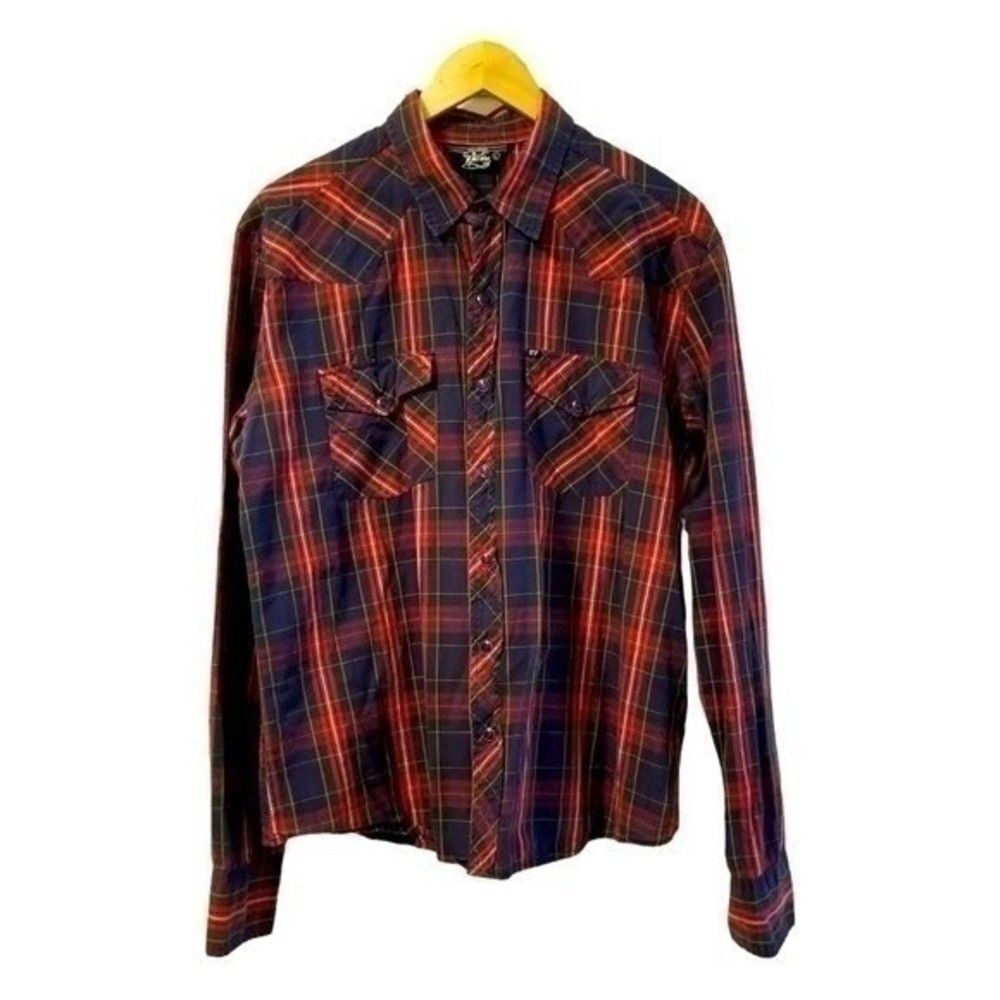 Urban Outfitters Salt Valley Western Shirt in Red & Blue Plaid Large  5 0068